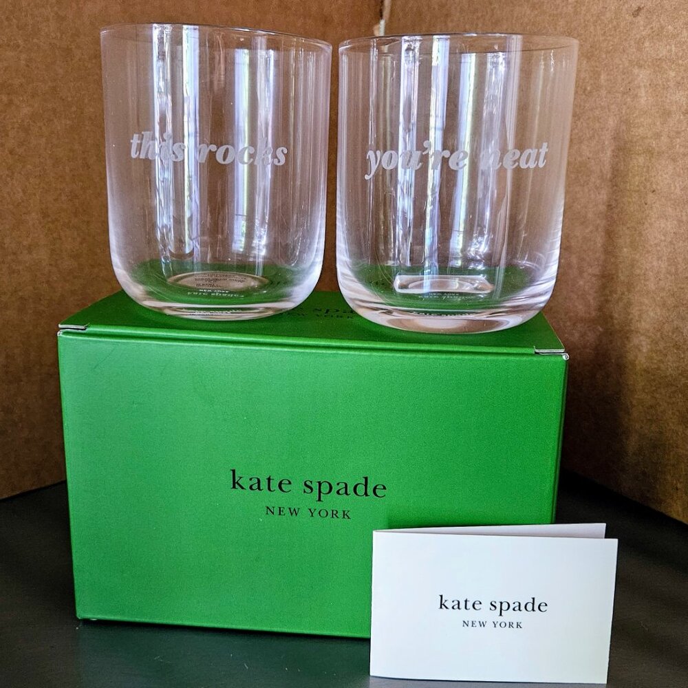 Kate Spade NY / Lenox "This Rocks" & "You're Neat" DOF Glasses, Set/2 NEW in Box